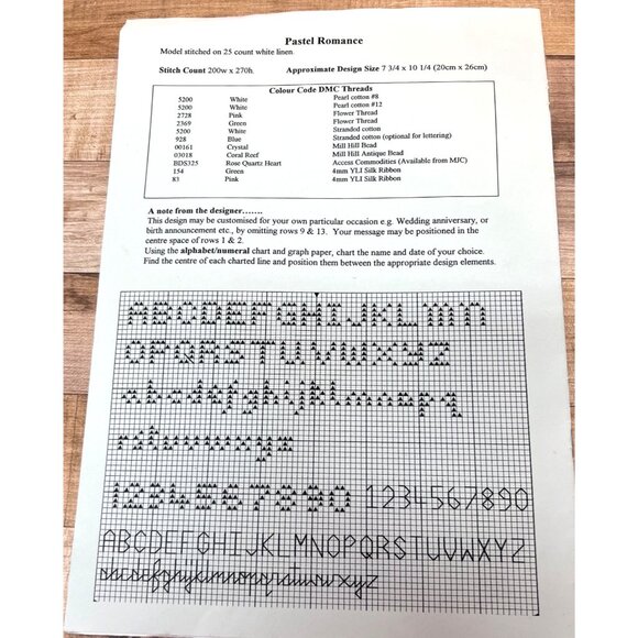 Pastel Romance Cross-Stitch Sampler Pattern 7 3/4 X 10 1/4 Mary Jane Collection - Picture 3 of 3